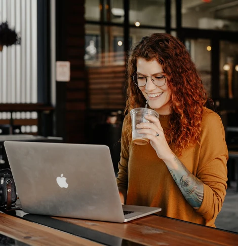 Customer using online banking on a laptop